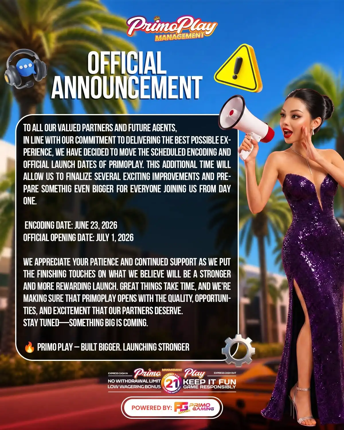 Primoplay - ANNOUNCEMENT
